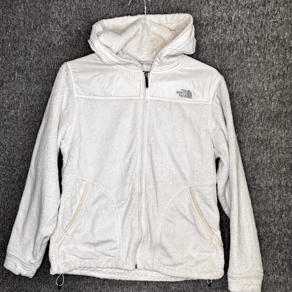 The North Face Oso Fleece Jacket Womens Sz LG‎ White Hooded Plush Hoodie
